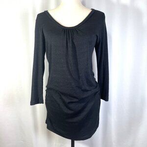 Michael Stars Maternity Mini Dress OS Black Textured Knit Ruched Soft V Neck